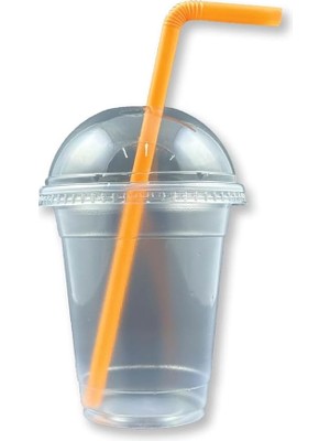 CetKing cc Pet Plastik Milkshake Limonata Bardağı Kapaklı 100 Adet