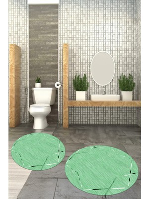 PremiumPort Yıkanabilir, Kaymaz, Yuvarlak Banyo Paspası, 2'li Klozet Takımı