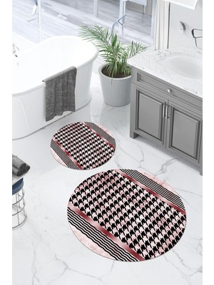 PremiumPort Yıkanabilir, Kaymaz ve Modern Tasarımlı Yuvarlak Banyo Paspası Seti