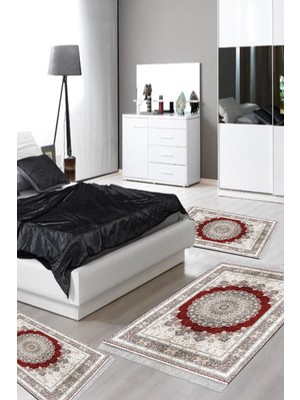 PremiumPort Yıkanabilir Kaymaz Taban 3'lü Yatak Odası Takımı, Osmanlı Kırmızı