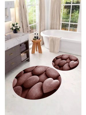 PremiumPort Yıkanabilir Kaymaz Taban Yuvarlak Banyo Paspası Klozet Takımı