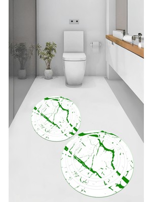 PremiumPort Yıkanabilir Mermer Desenli Yuvarlak Banyo Paspası 2'li Set