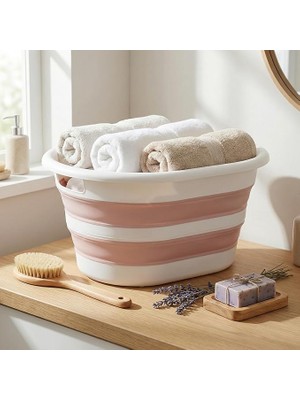 Leaf Shop Katlanabilir Çamaşır Sepeti 27 Litre, Katlanabilir Oyuncak Sepeti, Plastik Çamaşır Sepeti, Katlanabilir Çamaşır Selesi | 27 Litrelik Hacmiyle Ideal Depolama Çözümü! (Gri-Pembe) (Pembe)
