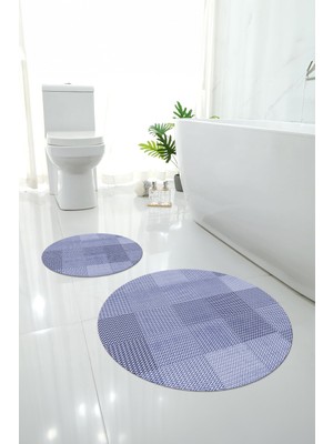PremiumPort Yıkanabilir Kaymaz Taban Yuvarlak Banyo Paspası Klozet Takımı