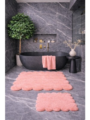 Özgürce Papatya Kesimli Kaymaz Banyo Paspası ve Klozet Takımı Seti 60X100 & 50X60 cm