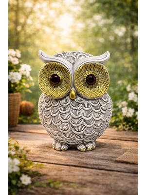 Özgürce Şık Gold Göz Detaylı Dekoratif Baykuş Biblosu Iç Mekân Aksesuarı