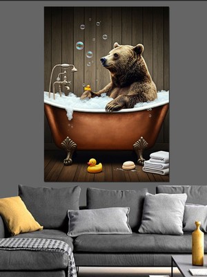 Özgürce Sevimli Ayı Dekoratif Kanvas ve Mdf Ahşap Tablo, Evinizde Neşe Yaratır