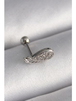 Ronanna 316L Çelik Gümüş Renk Zirkon Taşlı Kanat Tragus Piercing