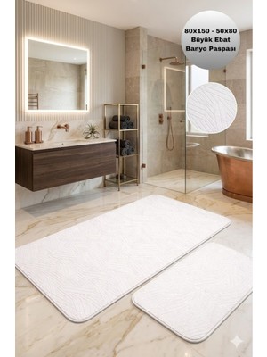 PremiumPort Yumuşak Kaymaz Tabanlı Beyaz Makinede Yıkanabilir Banyo Paspas Takımı