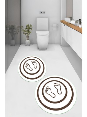 PremiumPort Yıkanabilir Ayak Izi Desenli Banyo Paspası 2'li Takım