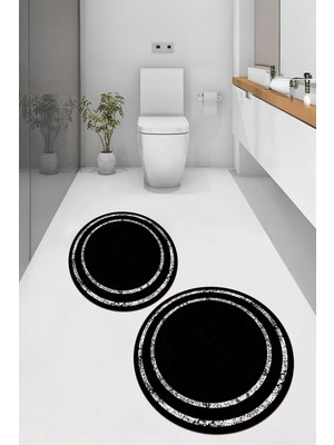 PremiumPort Yıkanabilir Çerçeveli Yuvarlak Banyo Paspası 2'li Takım