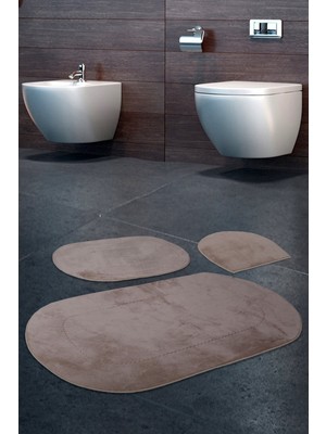 PremiumPort Rivora Vizon 3'lü Banyo Halısı ve Klozet Takımı Seti, Kaymaz Tabanlı