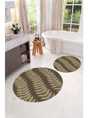 PremiumPort Yıkanabilir Kaymaz Taban Yuvarlak Banyo Paspası ve Klozet Takımı