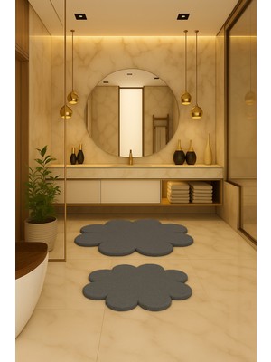 Özgürce Modern Papatya Şekilli Kaymaz Banyo Paspası ve Klozet Takımı