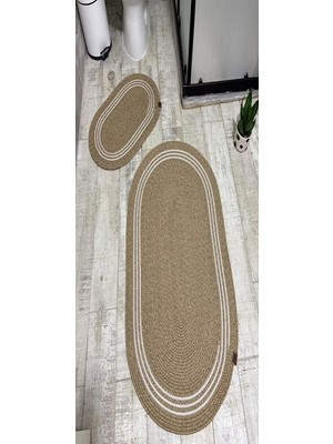 PremiumPort Büyük Boy Jüt Hasır Banyo Paspası 2’li Set, Çizgili, Şık ve Doğal