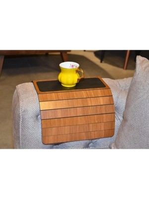 CetKing Ceviz Ahşap Katlanır Kaydırmaz Deri Yüzeyli Portatif Yan Sehpa 50 cm x 27.8 cm