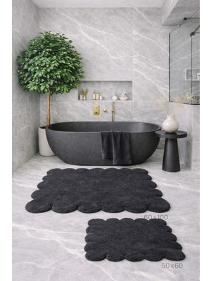 Özgürce Papatya Kesimli Kaymaz Banyo Paspası ve Klozet Takımı Seti, 60X100 & 50X60 cm