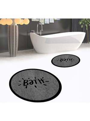 PremiumPort Yıkanabilir Dijital Baskılı Yuvarlak Ikili Banyo Paspas Klozet Takımı