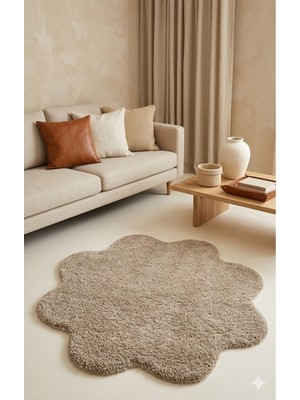 PremiumPort Shaggy Papatya Desenli 100X100 Kaymaz Taban Yıkanabilir Banyo Paspası