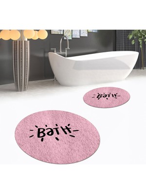 PremiumPort Yıkanabilir, Kaymaz, Dijital Baskılı Yuvarlak Ikili Banyo Paspas Takımı