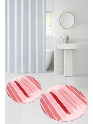 PremiumPort Yıkanabilir, Baskılı, Kaymaz Taban, Yuvarlak Banyo Paspası, 2'li Set