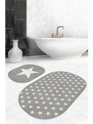 PremiumPort Kadife Dijital Baskılı Kaymaz Tabanlı 2’li Banyo Paspas Takımı