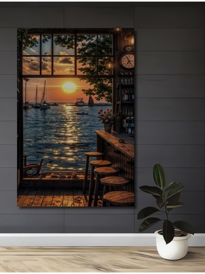 Özgürce Gün Batımı Deniz Manzarası Ahşap Dekoratif Tablo, Ev ve Ofis Dekoru