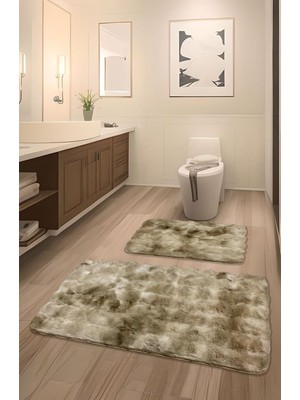 PremiumPort Yüksek Tüylü Yumuşak Banyo Paspası Seti 2'li 100X60 ve 60X50 cm