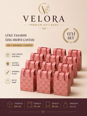 Kolix Velora 12'li Premium Karton Poşet Hediye Paketi Karton Çanta  24X14X20CM
