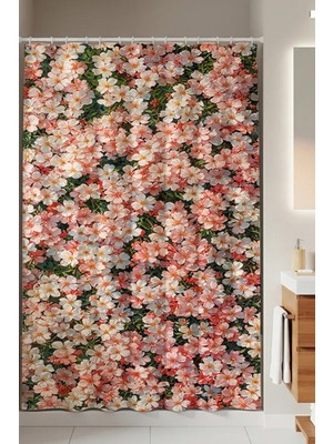Özgürce Pembe Çiçek Desenli Duş Perdesi, 160X200 Cm, Banyo Dekoru, Hediye Seçeneği