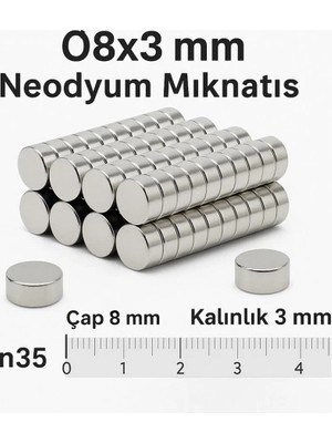 Urfakent 5 Adet 8X3MM Yuvarlak Neodyum Mıknatıs Güçlü Nikel Kaplamalı Kaliteli Dayanıklı Magnet