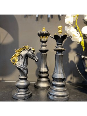Özgürce Şık Üçlü Satranç Takımı Dekoratif Aksesuar, Gold, Gümüş, Antrasit Renkler