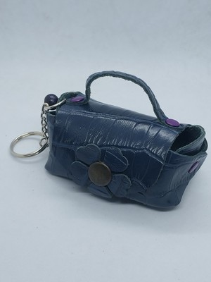 Sorte Store Hakiki  Deri Lacivert El Yapımı Mini Cüzdan