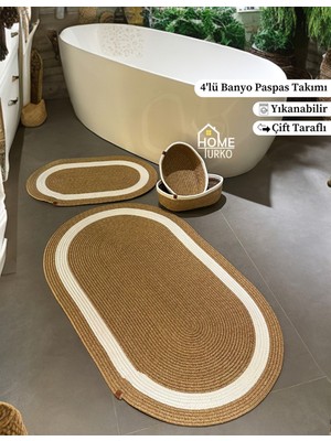 PremiumPort 4'lü Jüt ve Hasır Paspas Seti, Banyo ve Dekorasyon Aksesuarı