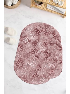 Özgürce Yıkanabilir Oval Banyo Paspası Çiftli Kaymaz Taban Seti