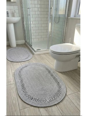 PremiumPort Büyük Boy Jüt Hasır Banyo Paspası Çift Set Gri