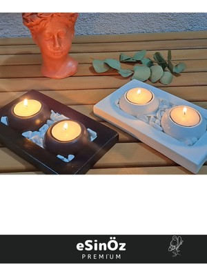 Özgürce Modern 2'li Beton Mumluk Seti, Taşlar ve Mumlar Dahil, Şık Dekorasyon