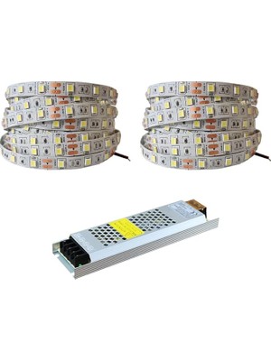 Leaf Shop Metre Şerit LED Beyaz Renk + 12V 10 Amper 120 Watt LED Trafo - 3 Dirençli Double Pcb - Oturma Odası, Yatak Odası ve Mutfak Için Gizli Aydınlatma