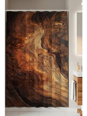 Özgürce Şık Dekoratif Kahve Temalı Duş Perdesi 160X200 Cm, Hediye Setiyle