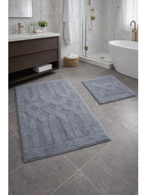 PremiumPort Yumuşak Dokulu Modern Kaymaz ve Deri Tabanlı 2'li Banyo Paspas Seti