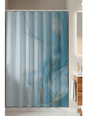 Özgürce Mavi Lineer Yapraklar Duş Perdesi 160X200 Cm, Tablo Hediye