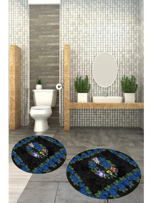 PremiumPort Yıkanabilir, Kaymaz Taban, Yuvarlak Banyo Paspası, 2'li Set