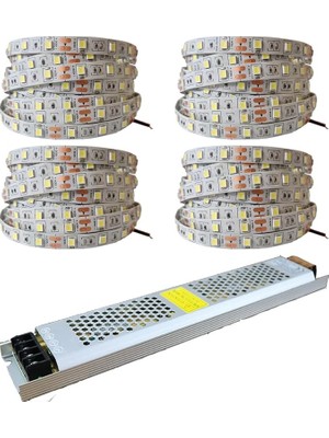 Leaf Shop Metre Şerit LED Günışığı Renk + 12V 25 Amper 300 Watt LED Trafo - 3 Dirençli Double Pcb - Oturma Odası, Yatak Odası ve Mutfak Için Gizli Aydınlatma