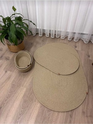 PremiumPort 40X60-50X80 Jüt Paspas ve Sepetli Banyo Takımı, Beyaz Kırçıllı, 4'lü