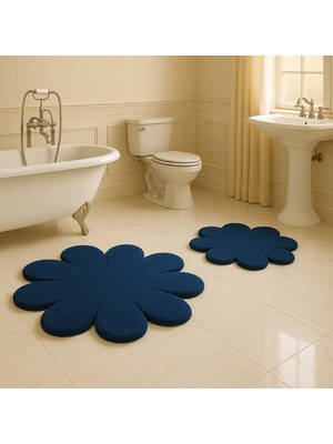 Özgürce Modern Papatya Şekilli Kaymaz Banyo Paspası ve Klozet Takımı