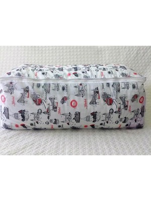 Misda Store Hurç Büyük Battal Boy Yorgan Hurcu Taşınma Hurcu Beyaz Istanbul Tema Fermuarlı Saklama Çantası 110X50X34 cm