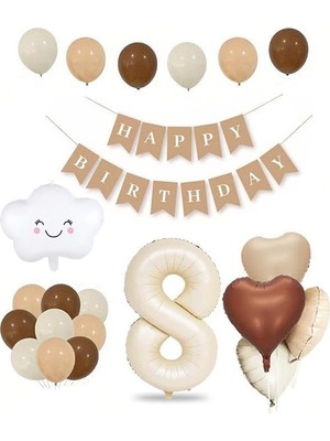 Misda Store Kalp Doğum Günü Seti; Krem Rakam Folyo, Banner, Kalp Folyo ve Lateks Balonlar (8)