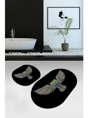 Özgürce Yıkanabilir Kuş Desenli Oval Banyo ve Klozet Takımı, Dijital Baskı