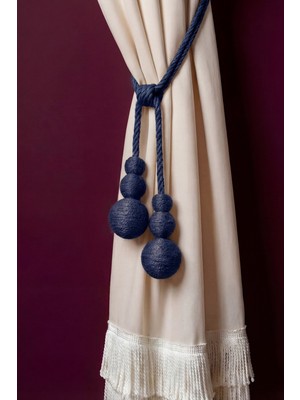 Özgürce Şık Lacivert Dekoratif Perde Kol Bağı Tutucu 3'lü Set