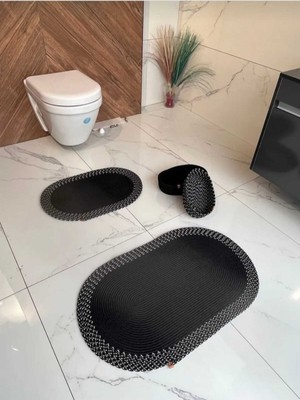 PremiumPort 40X60-50X80 Jüt Paspas ve Sepetli Banyo Takımı, Beyaz Kırçıllı, 4’lü
